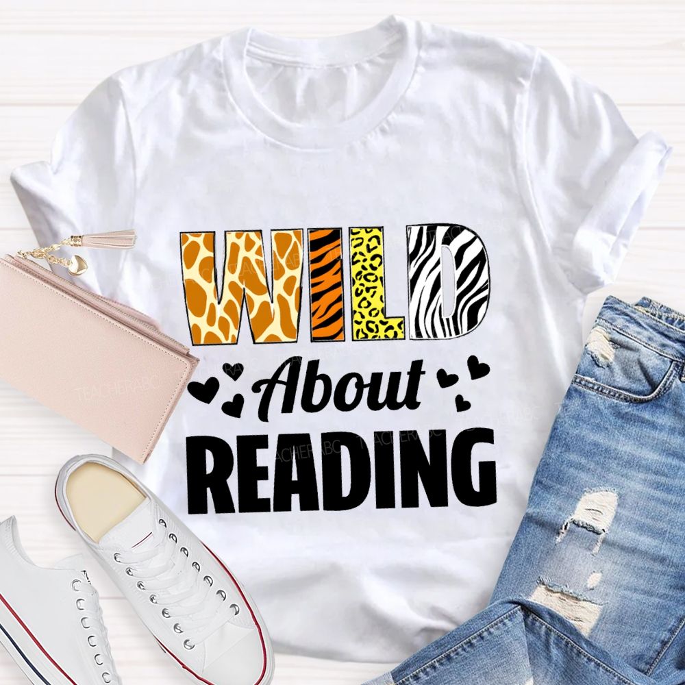 Wild About Reading Leopard Zebra Teacher T-Shirt