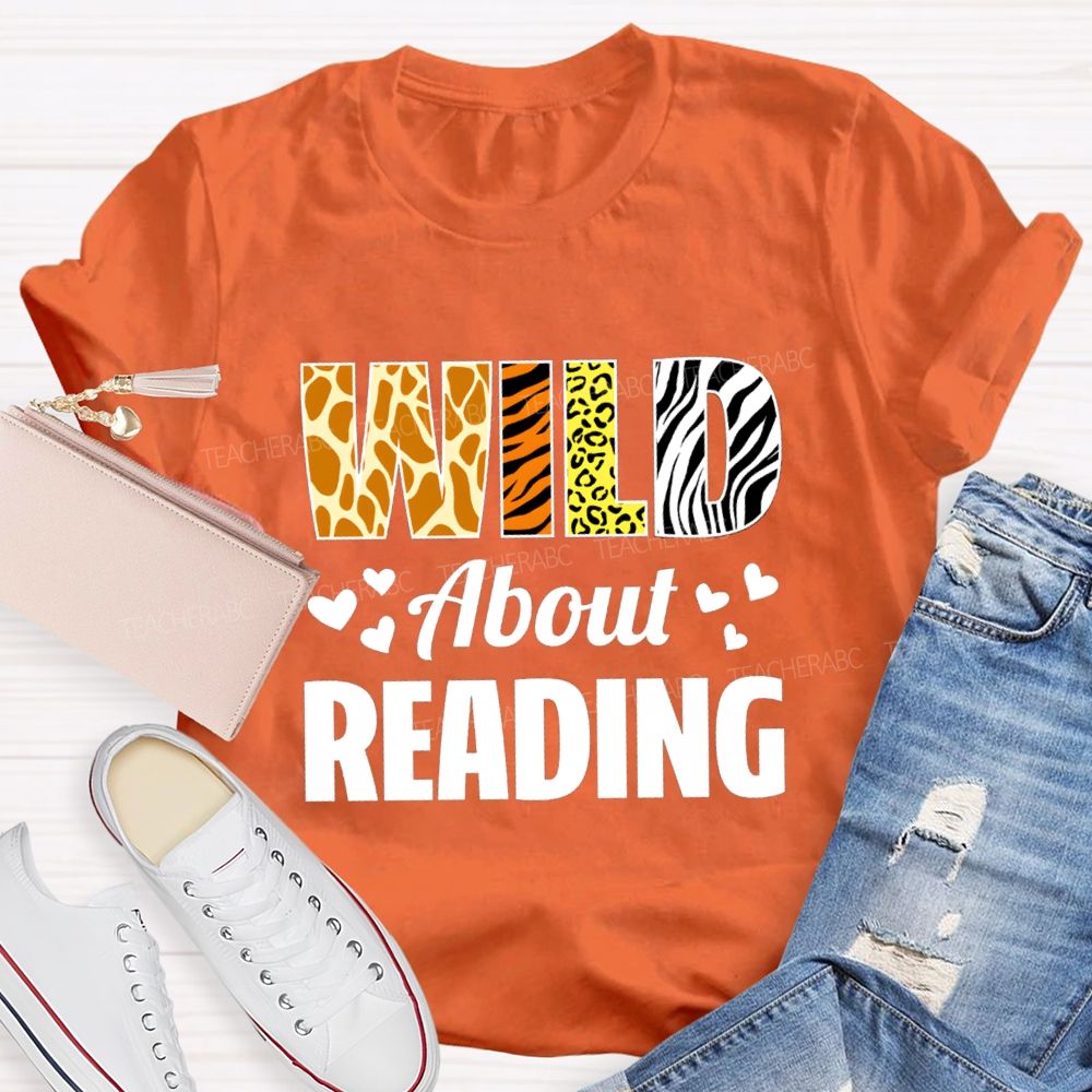 Wild About Reading Leopard Zebra Teacher T-Shirt