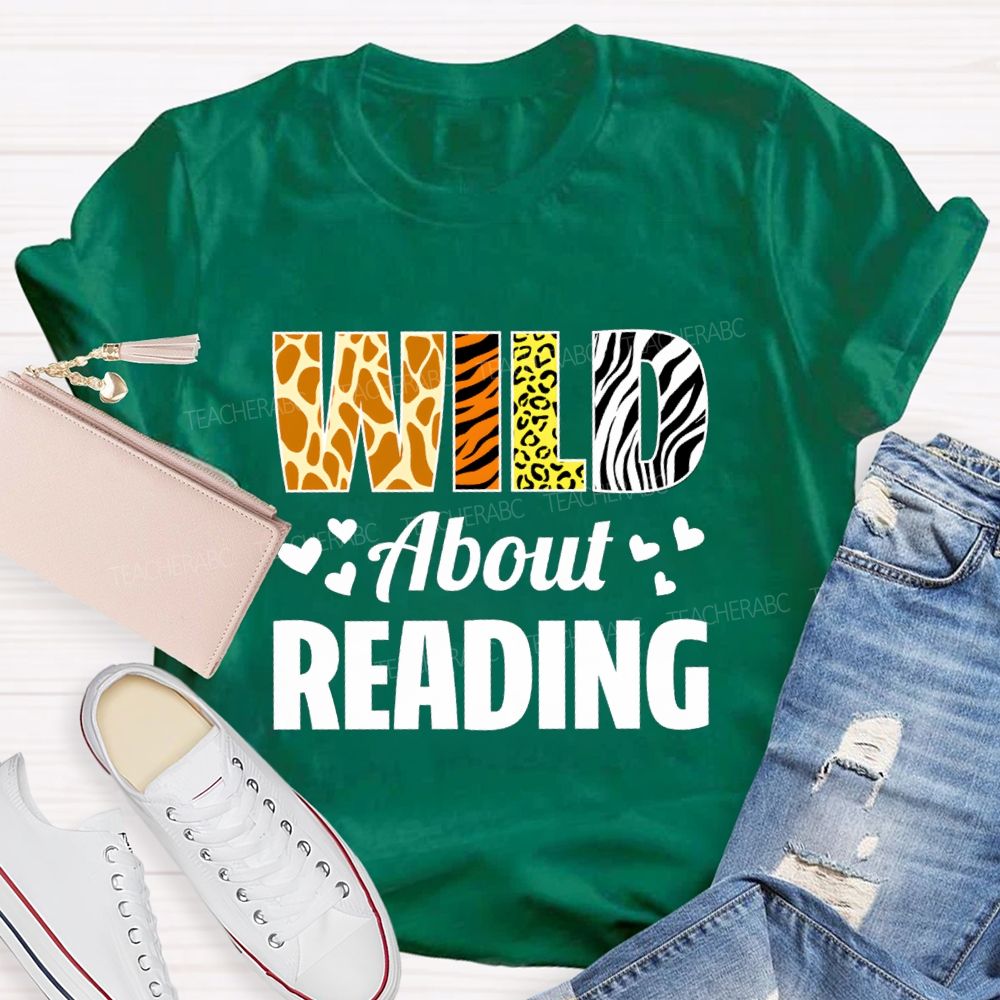 Wild About Reading Leopard Zebra Teacher T-Shirt