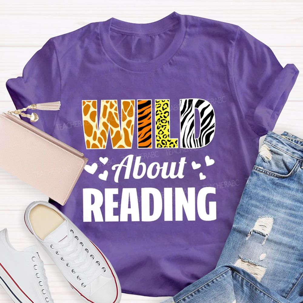 Wild About Reading Leopard Zebra Teacher T-Shirt