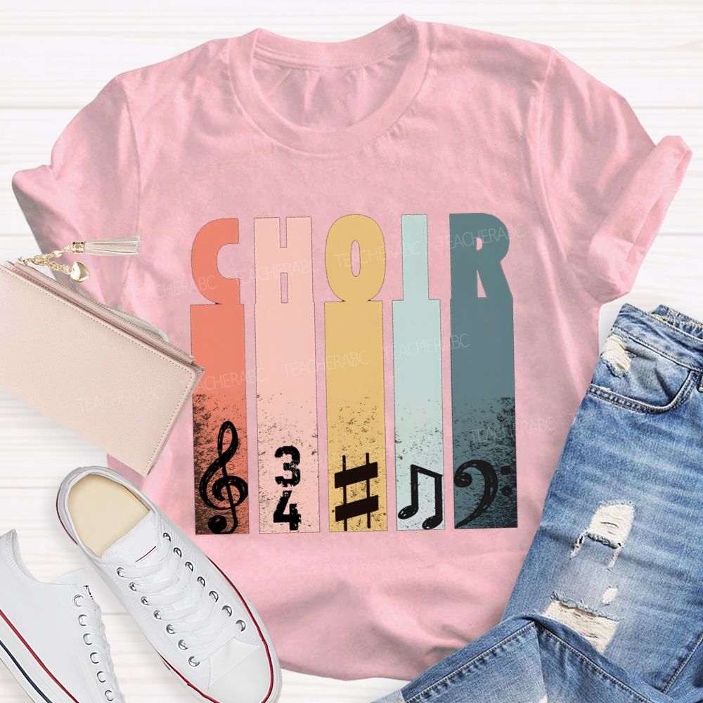 Choir Music Colored Blocks And Musical Notes Teacher T-shirt
