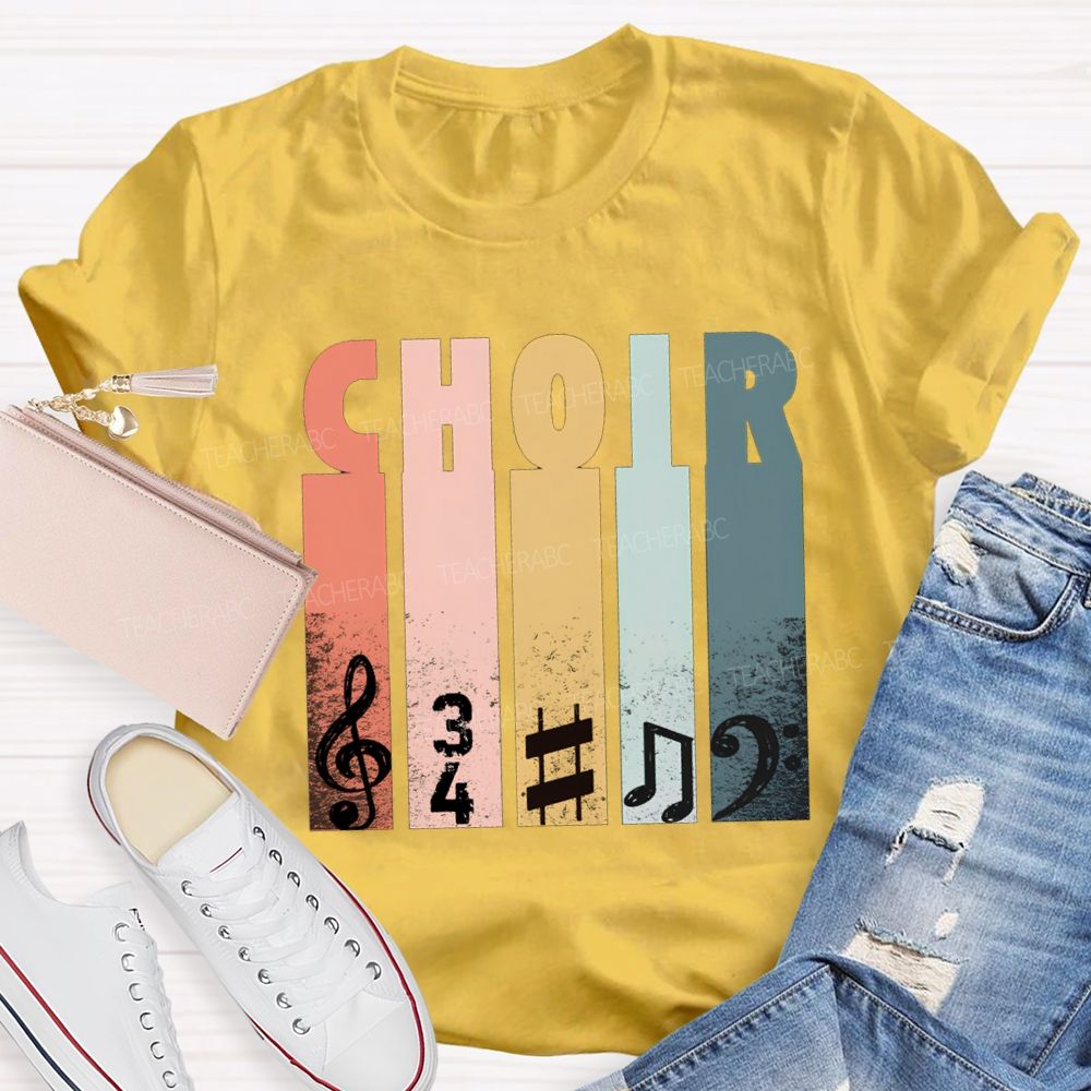 Choir Music Colored Blocks And Musical Notes Teacher T-shirt