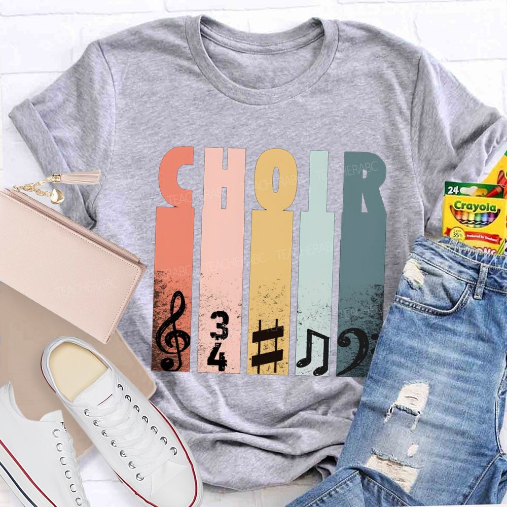 Choir Music Colored Blocks And Musical Notes Teacher T-shirt