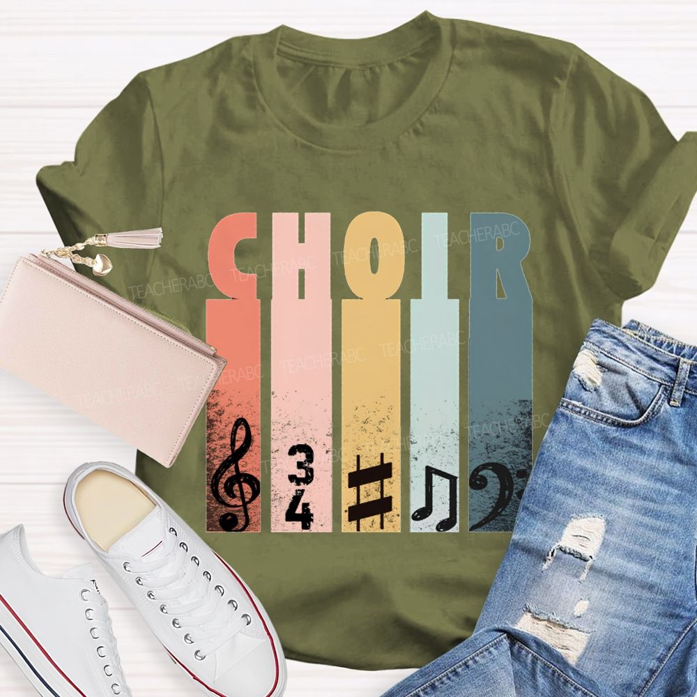 Choir Music Colored Blocks And Musical Notes Teacher T-shirt