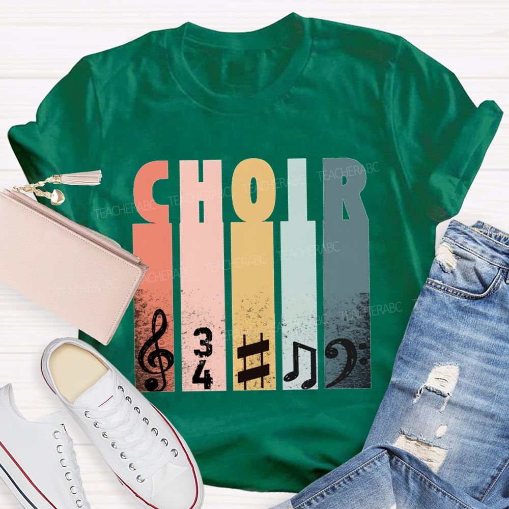 Choir Music Colored Blocks And Musical Notes Teacher T-shirt