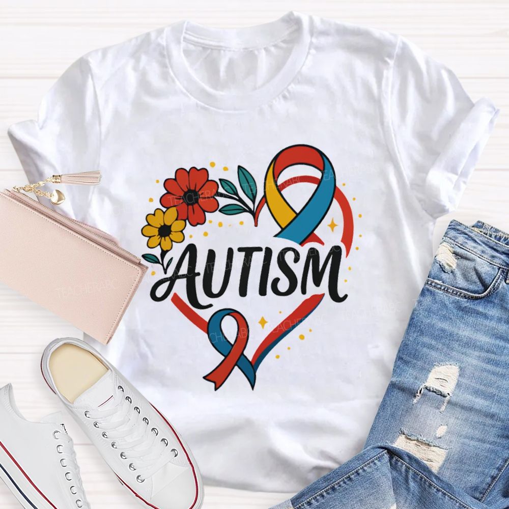 Autism Floral Heart teacher T-Shirt