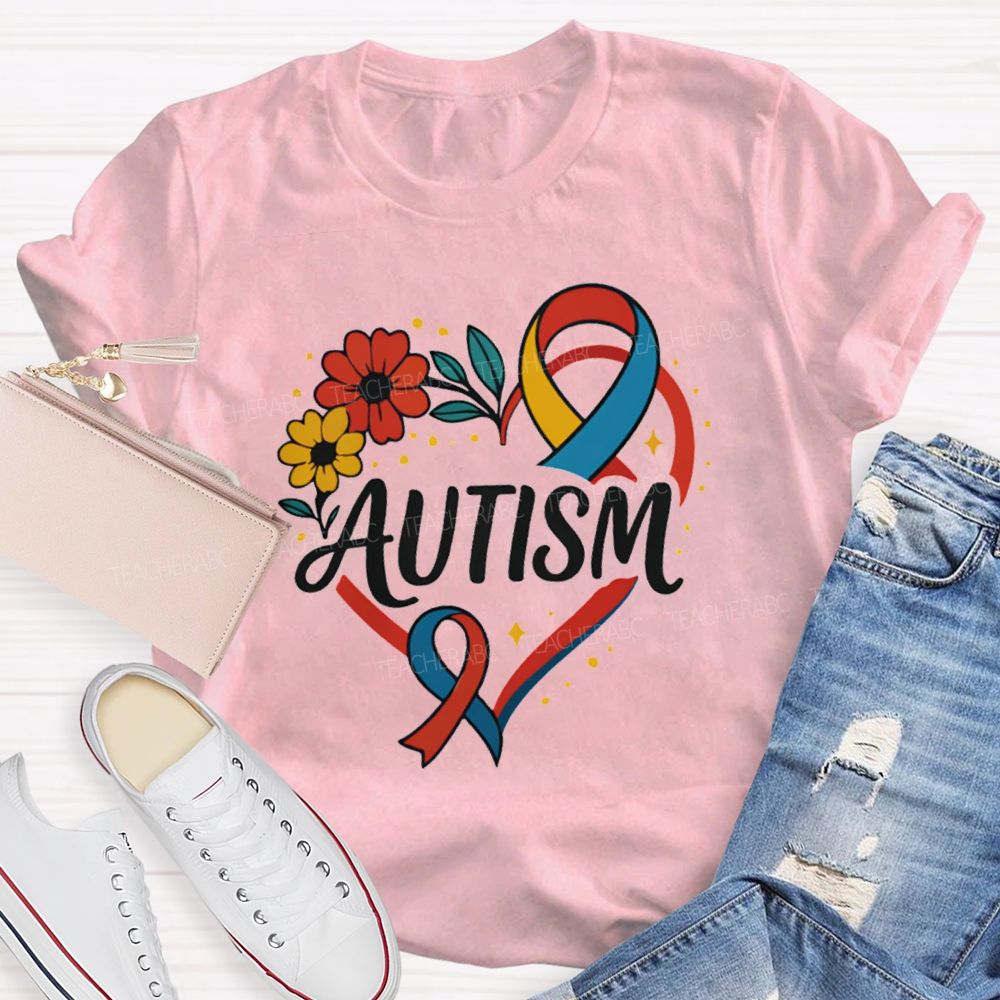 Autism Floral Heart teacher T-Shirt