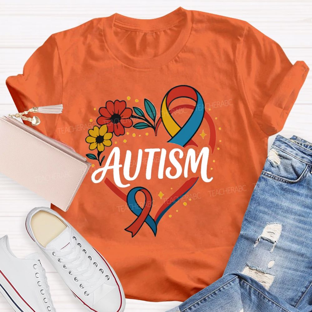 Autism Floral Heart teacher T-Shirt