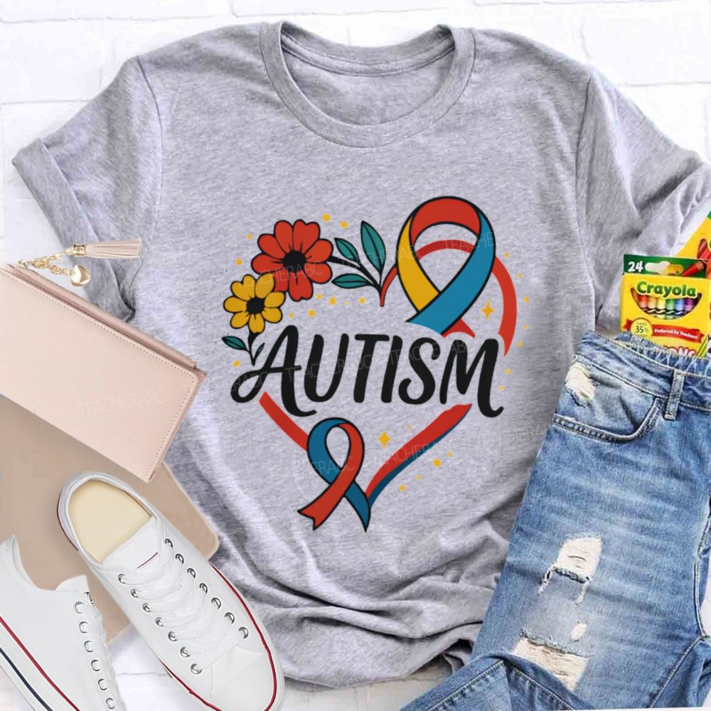 Autism Floral Heart teacher T-Shirt