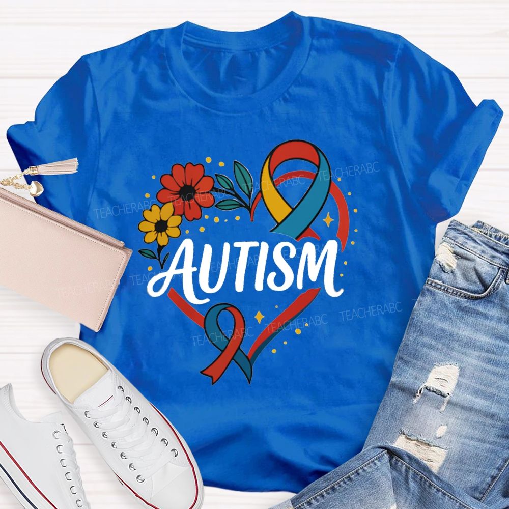 Autism Floral Heart teacher T-Shirt