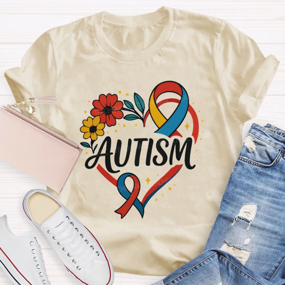 Autism Floral Heart teacher T-Shirt