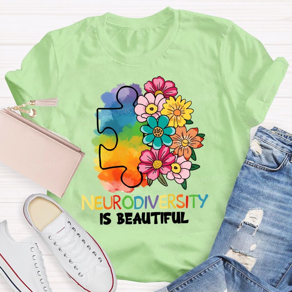 Neurodiversity Is Beautiful  Floral Teacher T-shirt