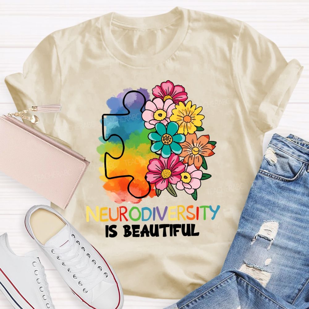 Neurodiversity Is Beautiful  Floral Teacher T-shirt