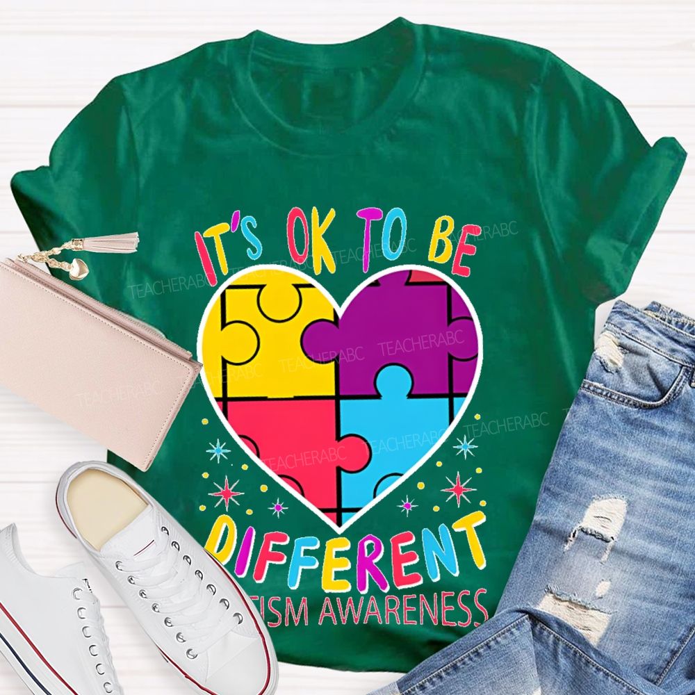 It's Ok To Be Different Autism Awareness Puzzle Piece Teacher T-shirt