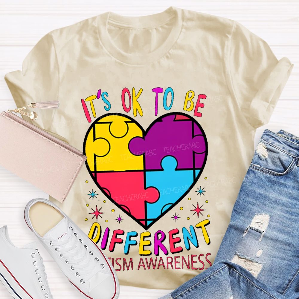 It's Ok To Be Different Autism Awareness Puzzle Piece Teacher T-shirt