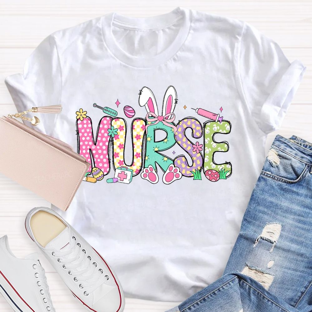 Nurse Rabbit Graphic  Teacher T-shirt