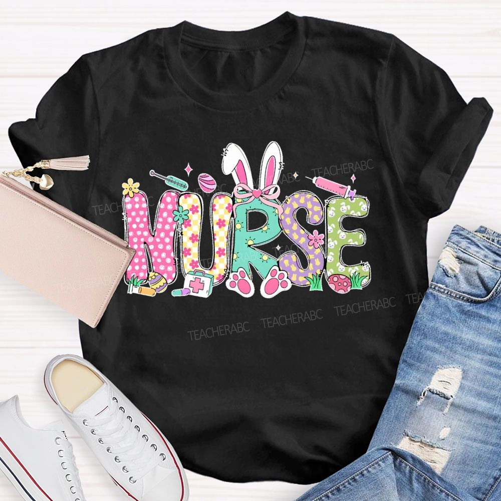 Nurse Rabbit Graphic  Teacher T-shirt