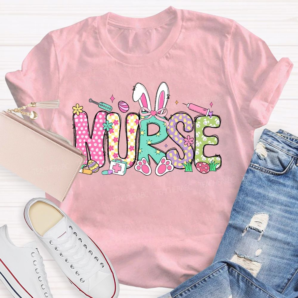 Nurse Rabbit Graphic  Teacher T-shirt