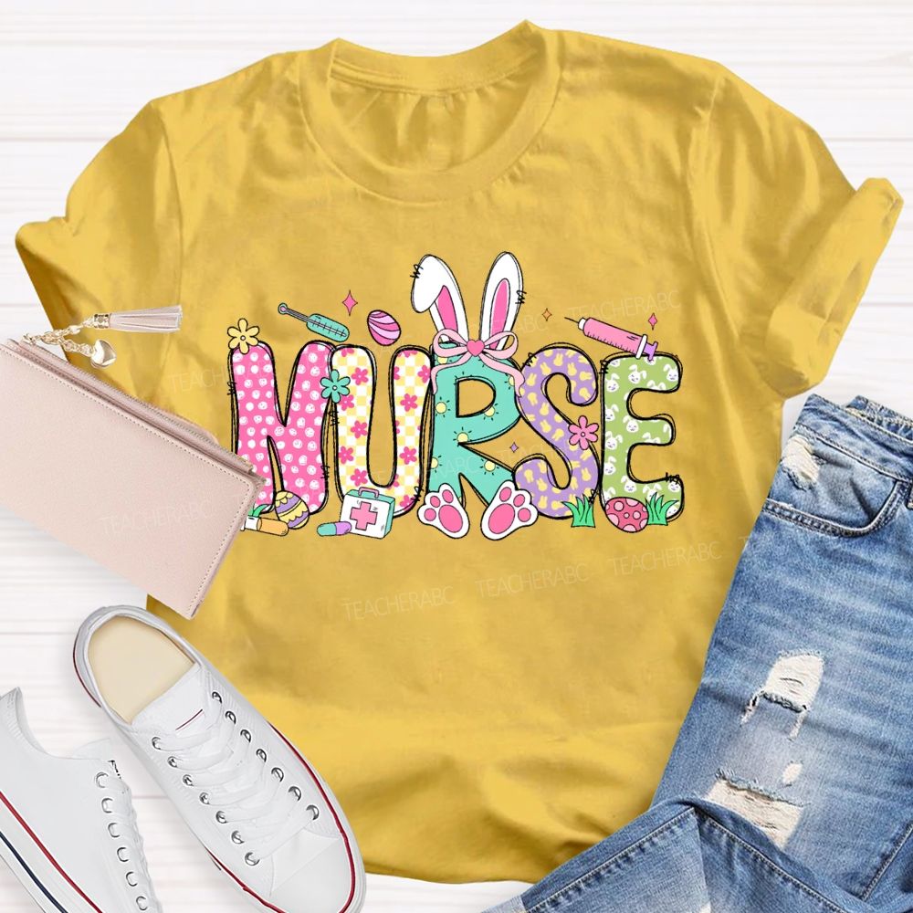 Nurse Rabbit Graphic  Teacher T-shirt