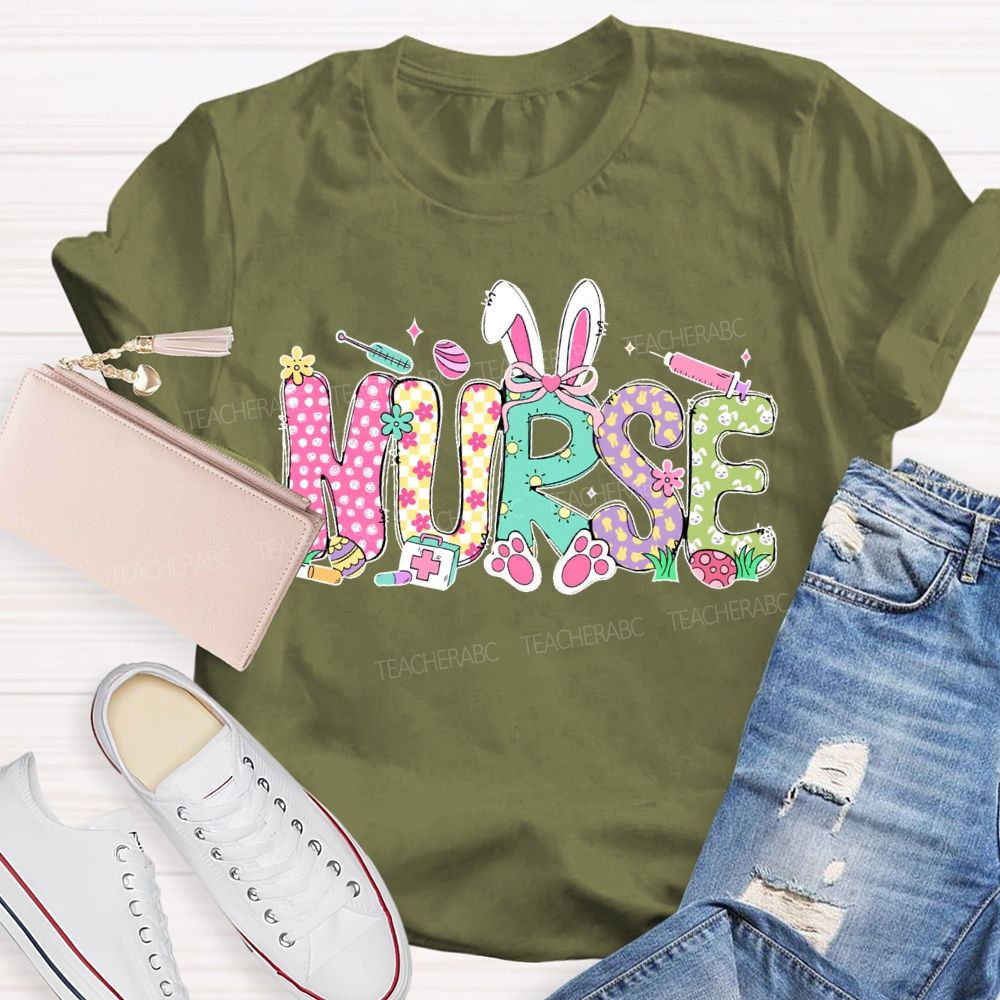 Nurse Rabbit Graphic  Teacher T-shirt