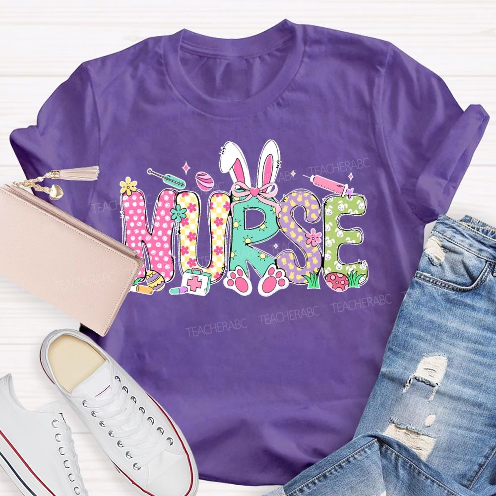Nurse Rabbit Graphic  Teacher T-shirt