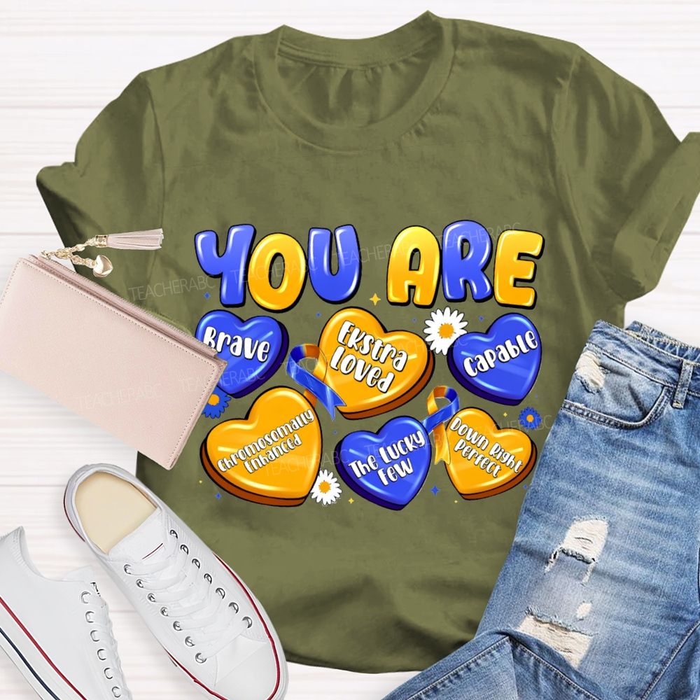 You Are Brave Capable Blue Yellow Heart Teacher T-Shirt