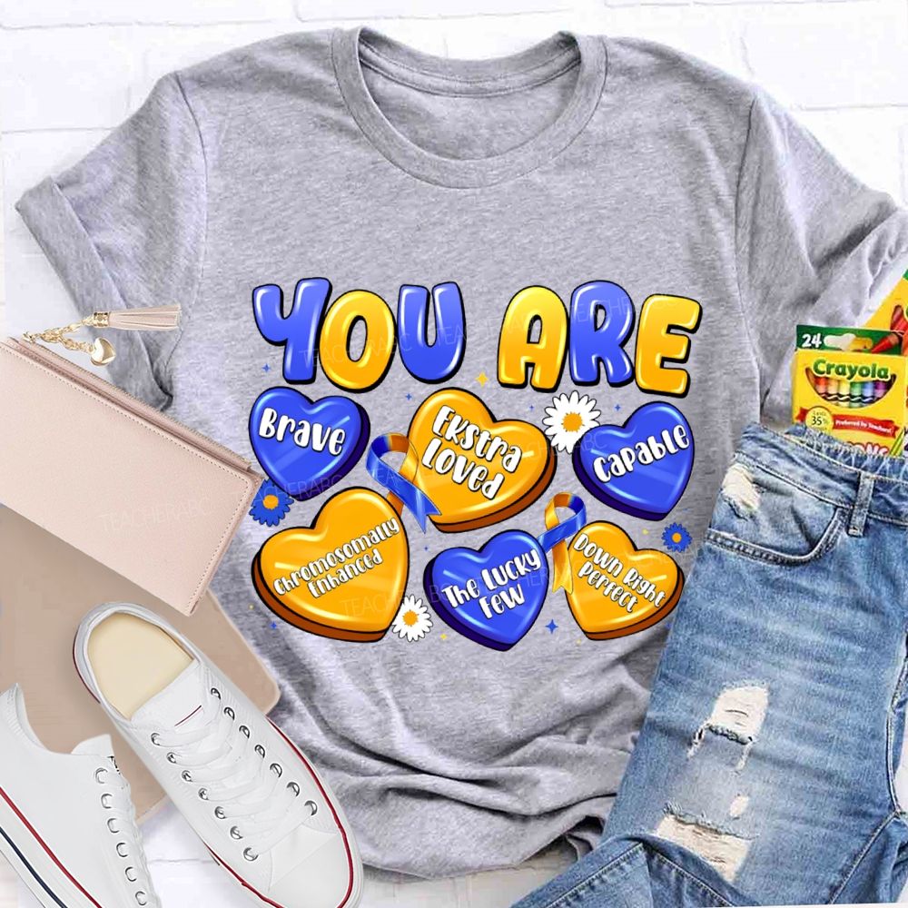 You Are Brave Capable Blue Yellow Heart Teacher T-Shirt
