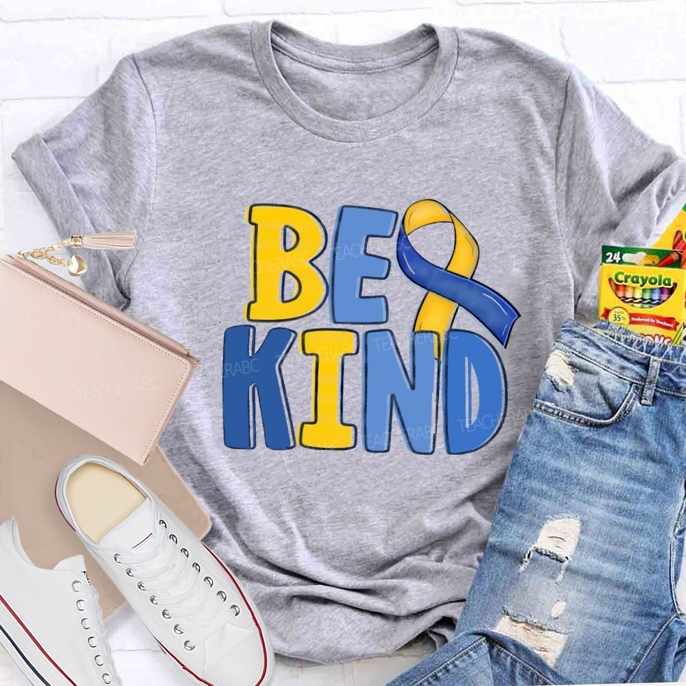 Be Kind Teacher Blue Yellow Ribbon T-Shirt