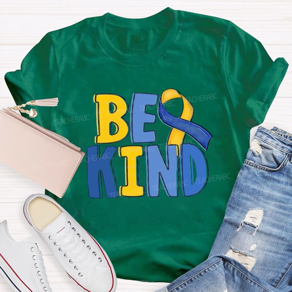 Be Kind Teacher Blue Yellow Ribbon T-Shirt