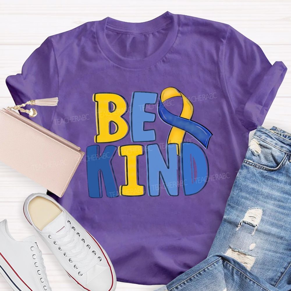 Be Kind Teacher Blue Yellow Ribbon T-Shirt