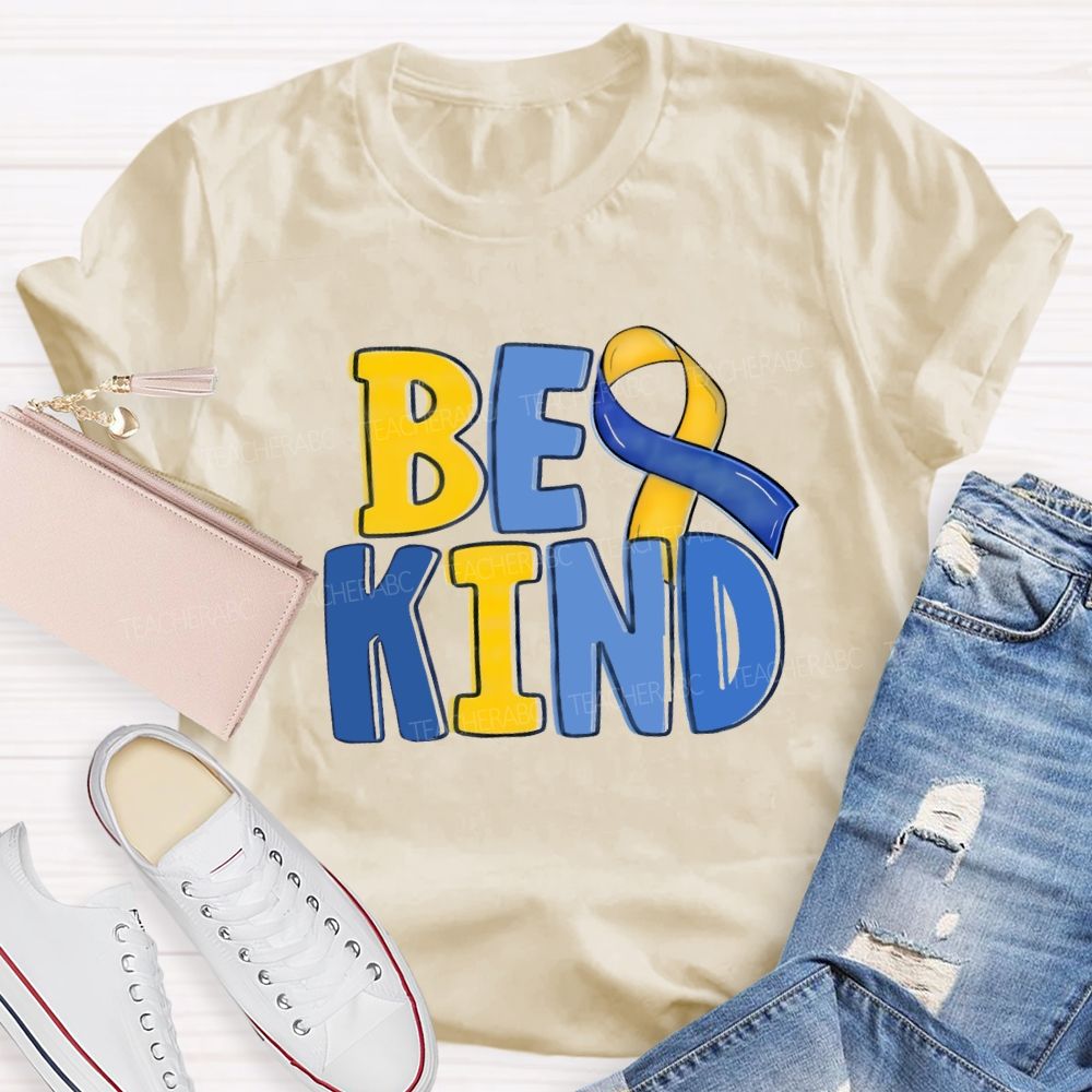 Be Kind Teacher Blue Yellow Ribbon T-Shirt