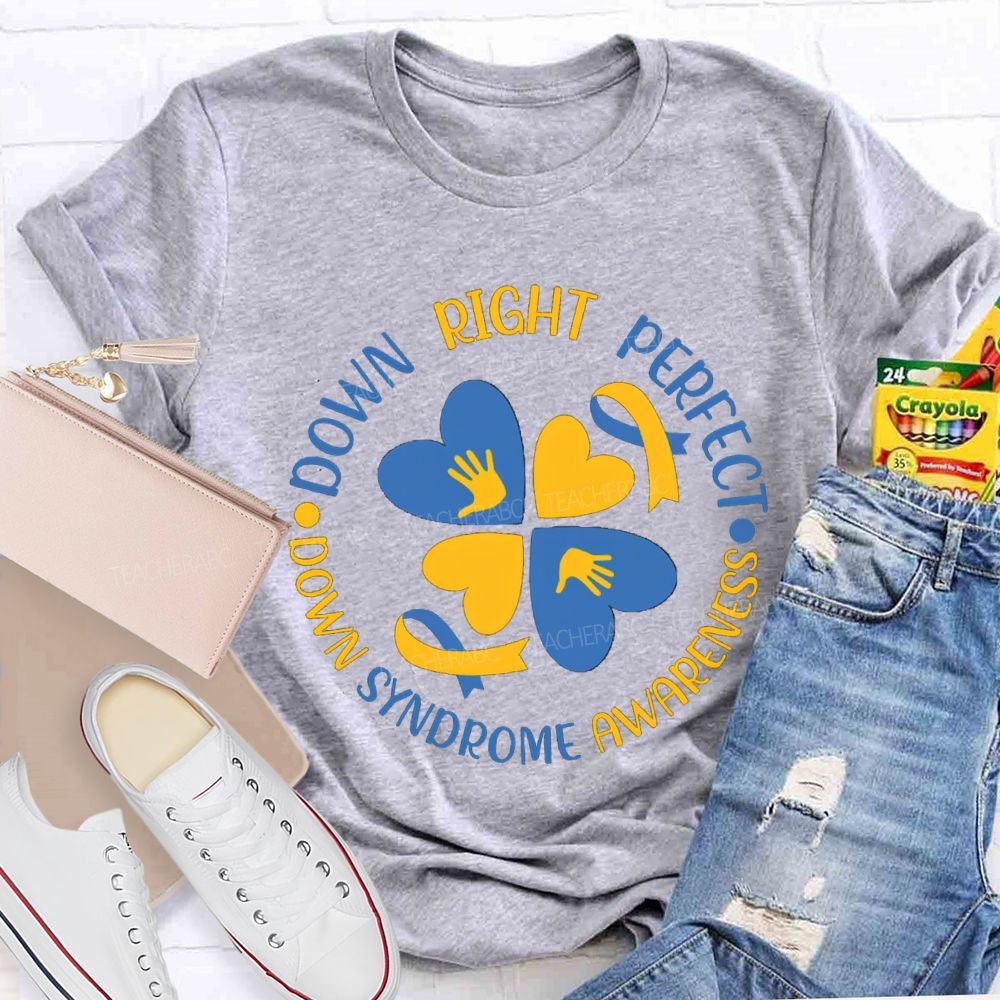 Down Right Perfect Down Syndrome Awareness Blue Heart T-shirt