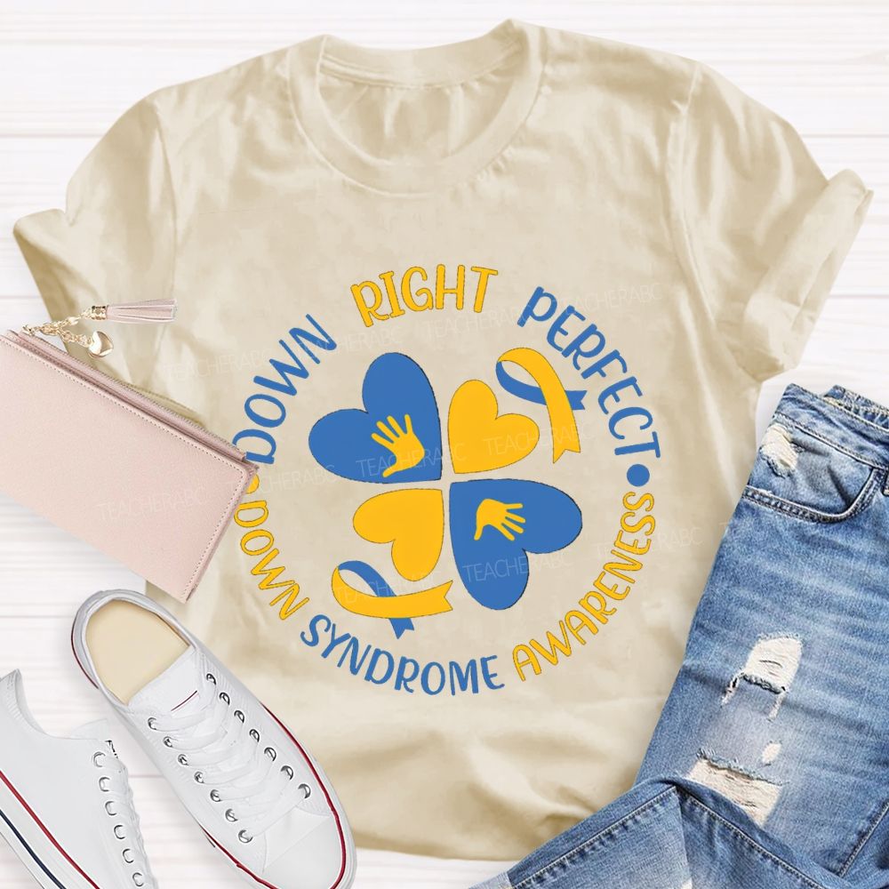Down Right Perfect Down Syndrome Awareness Blue Heart T-shirt
