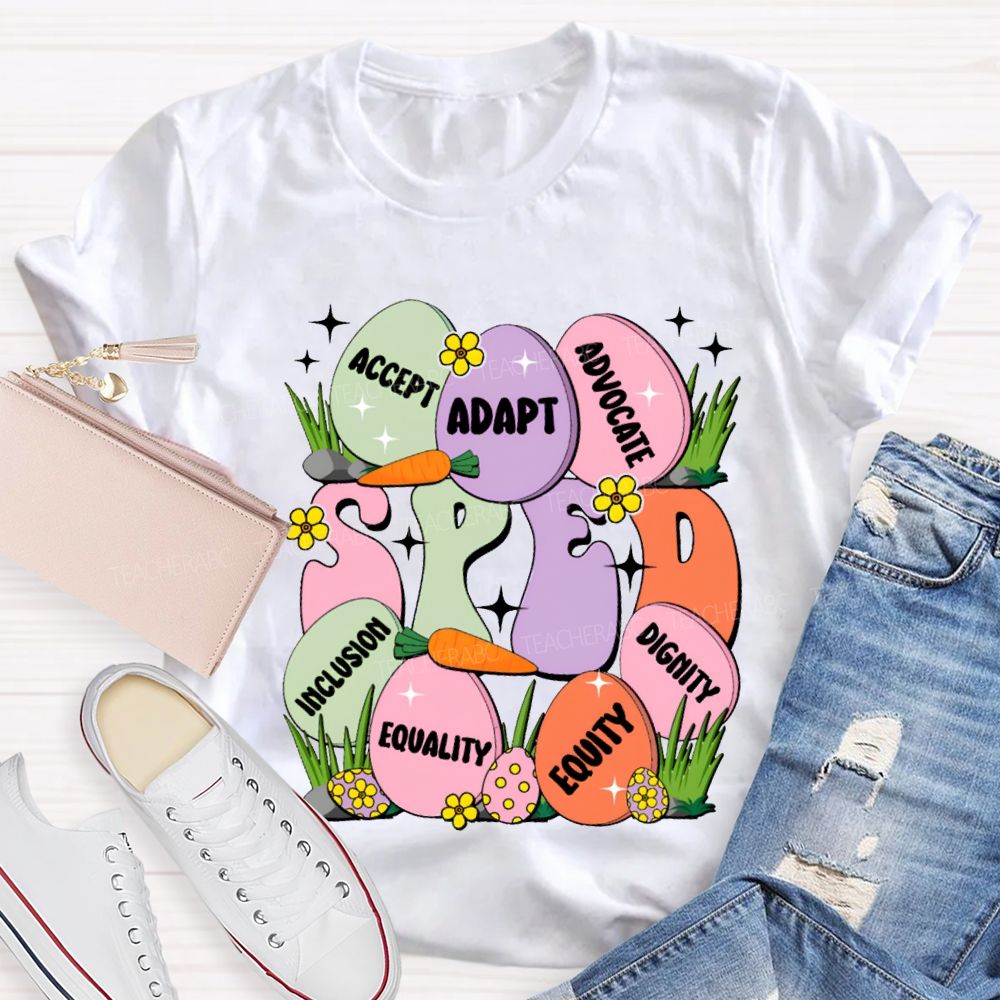 Sped Accept Adapt Advocate Dignity Inclusion Equality Equity Teacher T-shirt