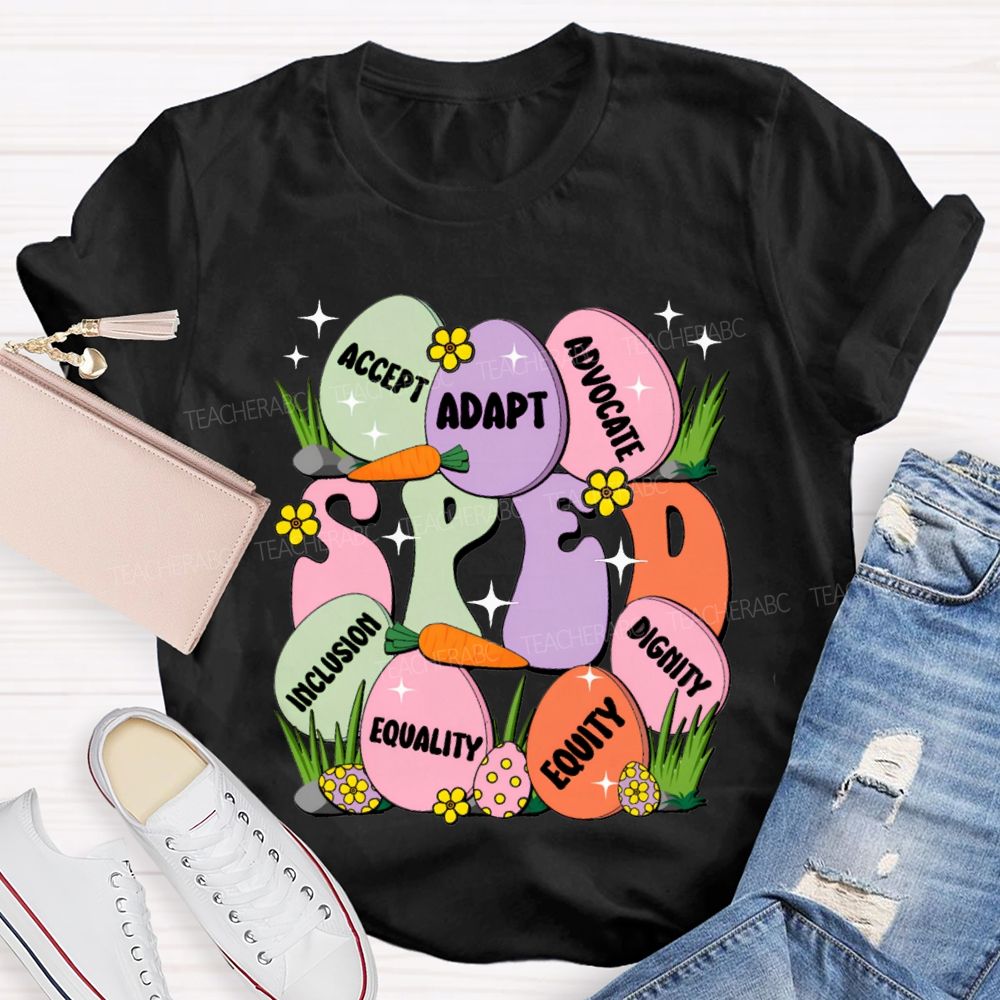 Sped Accept Adapt Advocate Dignity Inclusion Equality Equity Teacher T-shirt