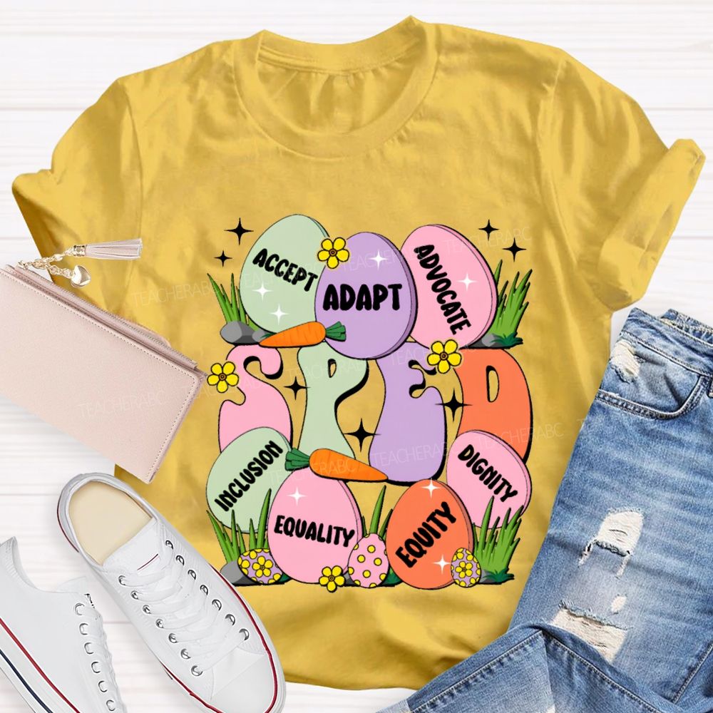 Sped Accept Adapt Advocate Dignity Inclusion Equality Equity Teacher T-shirt