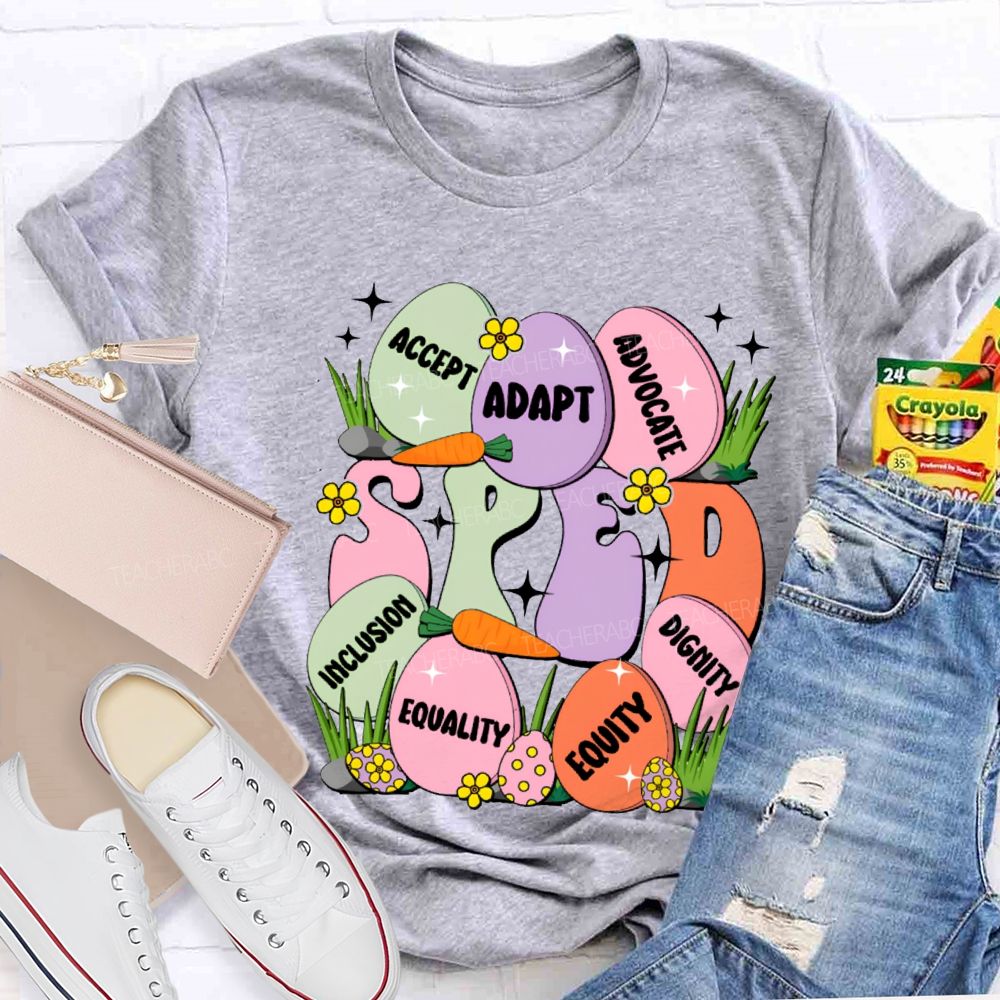 Sped Accept Adapt Advocate Dignity Inclusion Equality Equity Teacher T-shirt