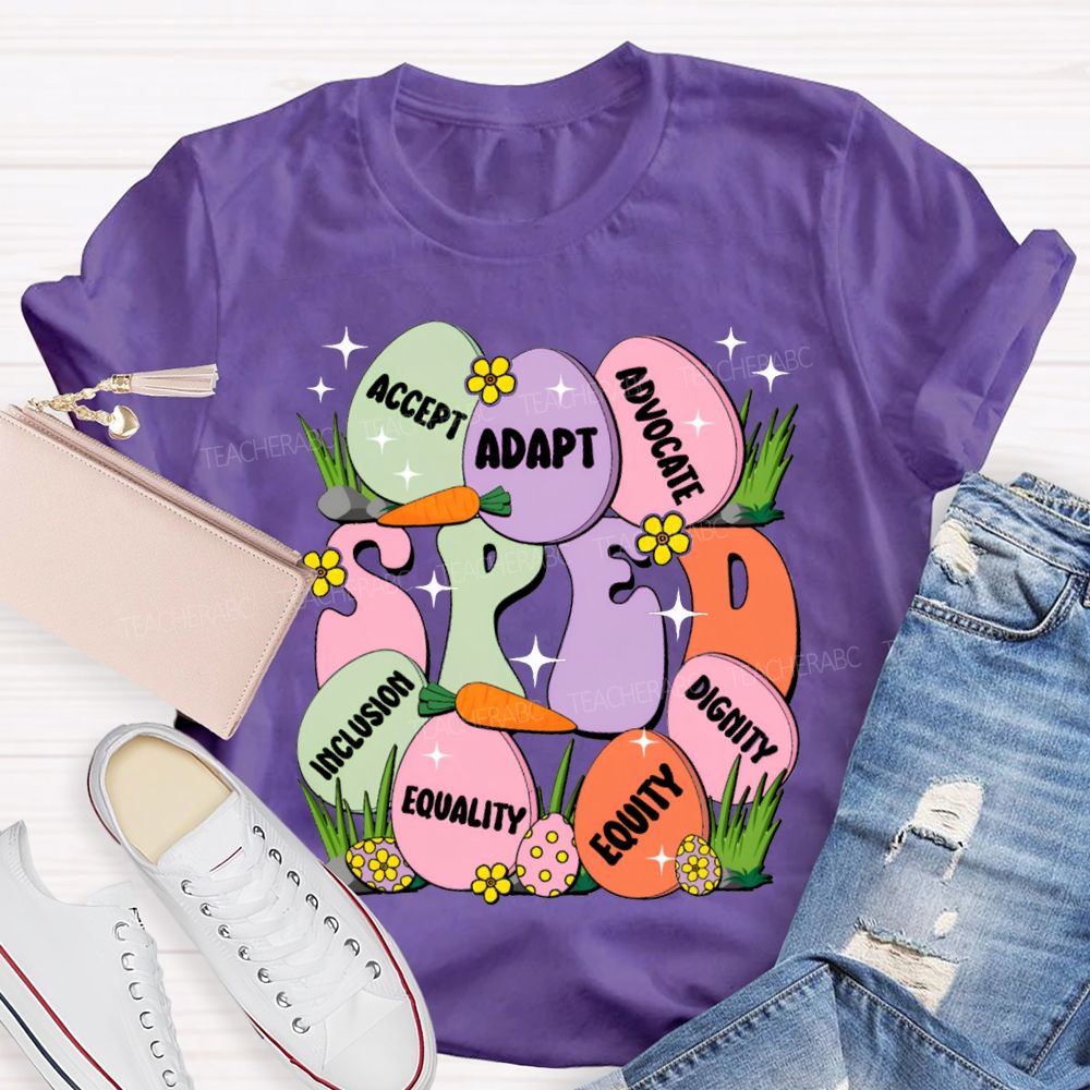 Sped Accept Adapt Advocate Dignity Inclusion Equality Equity Teacher T-shirt