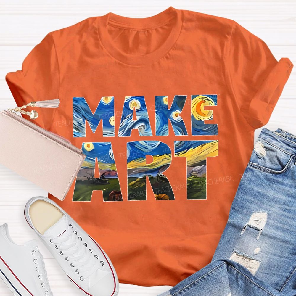 Make Art Starry Sky Letters  Teacher T-shirt
