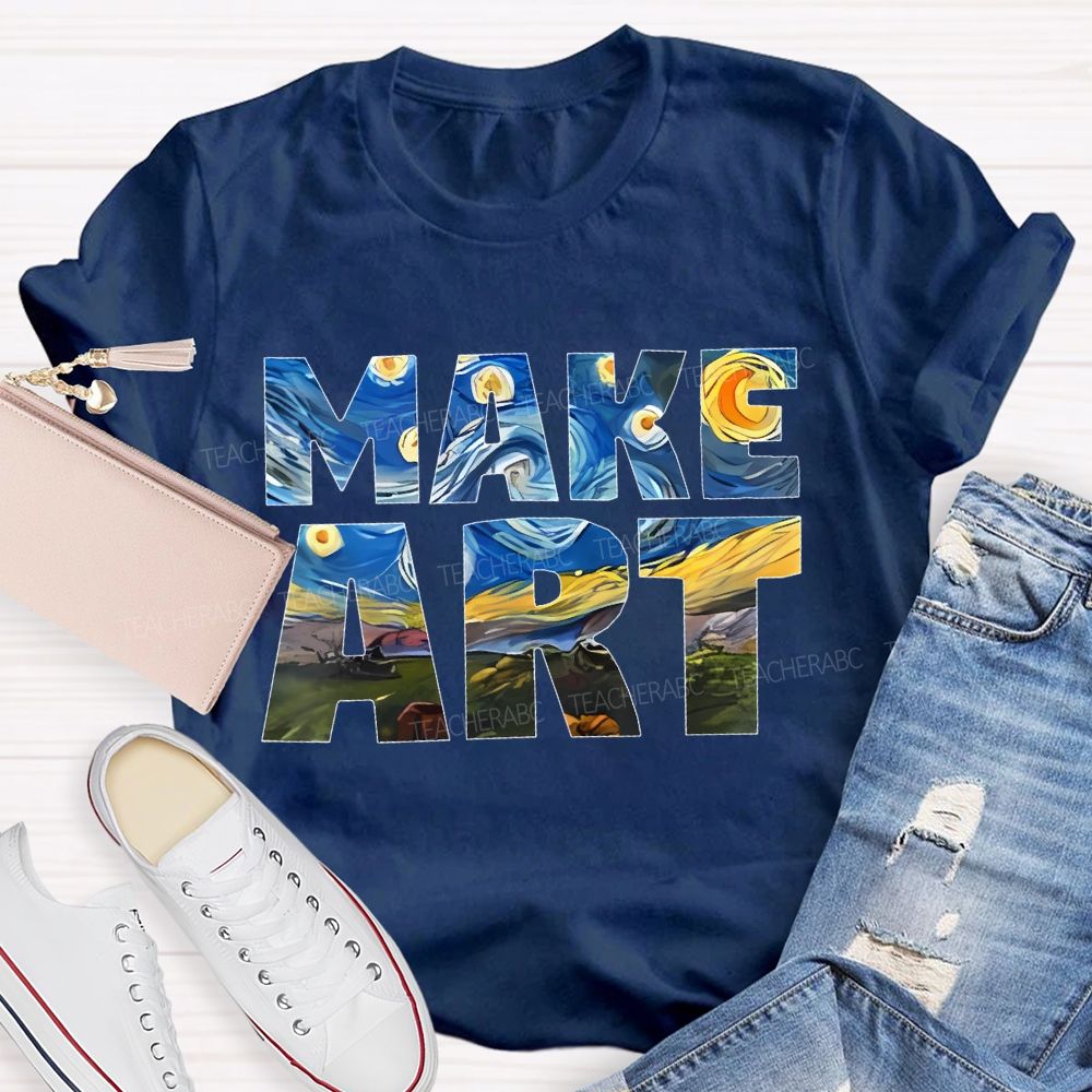 Make Art Starry Sky Letters  Teacher T-shirt