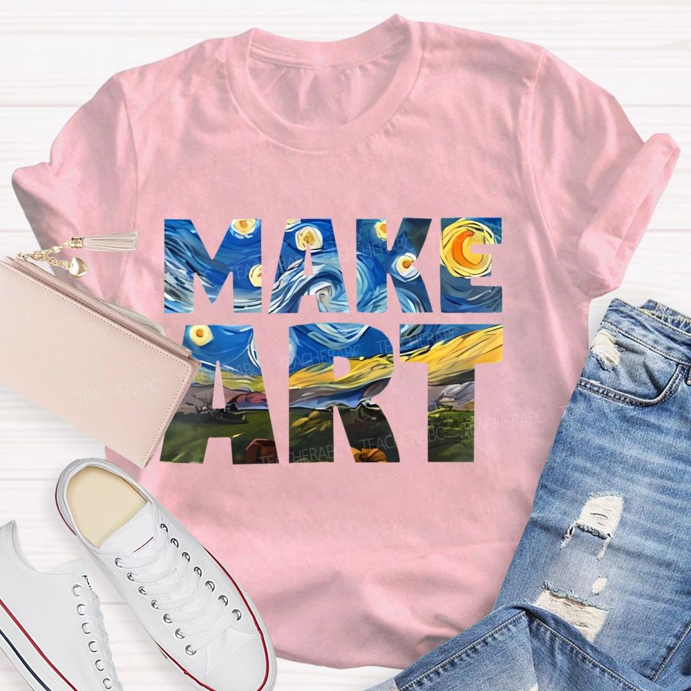 Make Art Starry Sky Letters  Teacher T-shirt