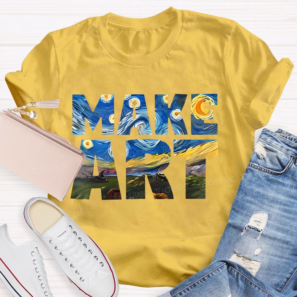 Make Art Starry Sky Letters  Teacher T-shirt