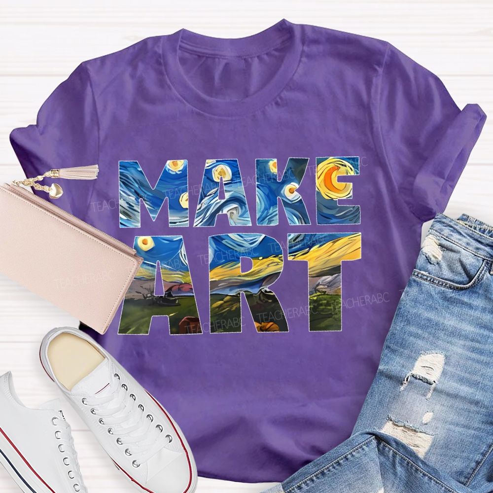 Make Art Starry Sky Letters  Teacher T-shirt