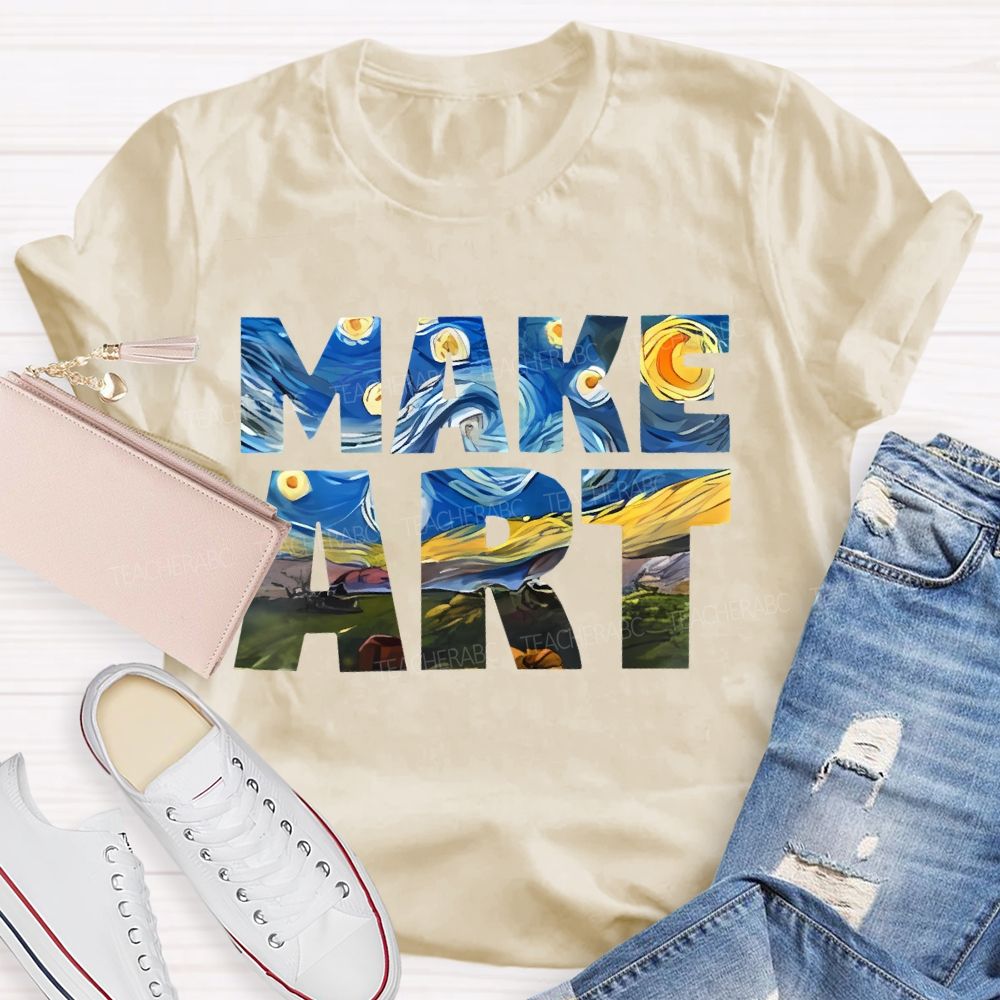 Make Art Starry Sky Letters  Teacher T-shirt