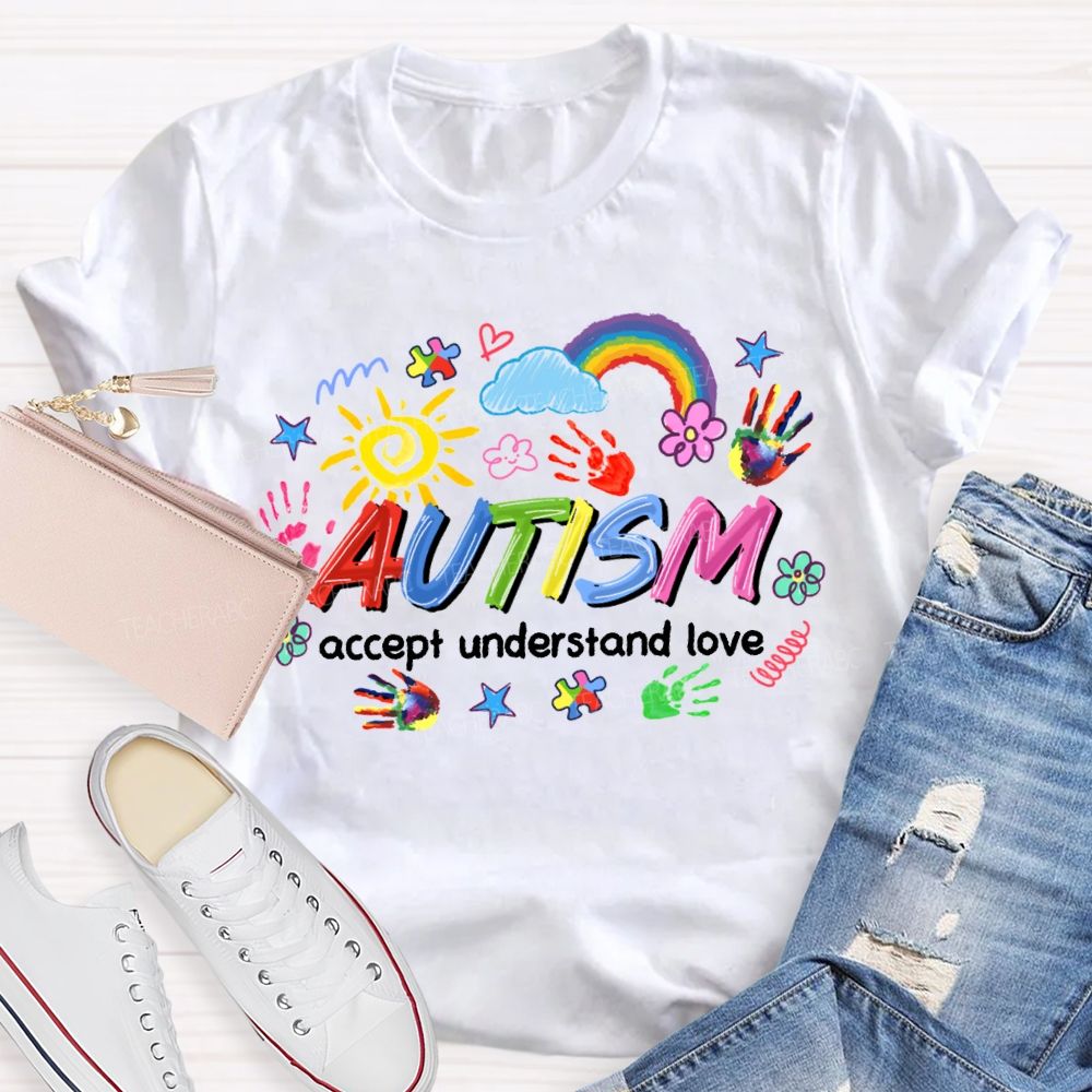 Autism Accept Understand Love Rainbow And Sunflowers Teacher T-shirt