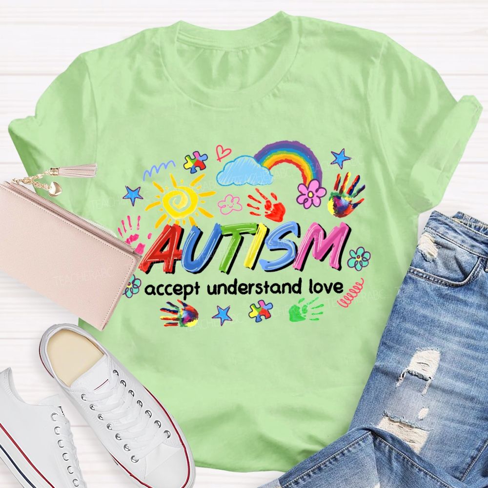Autism Accept Understand Love Rainbow And Sunflowers Teacher T-shirt