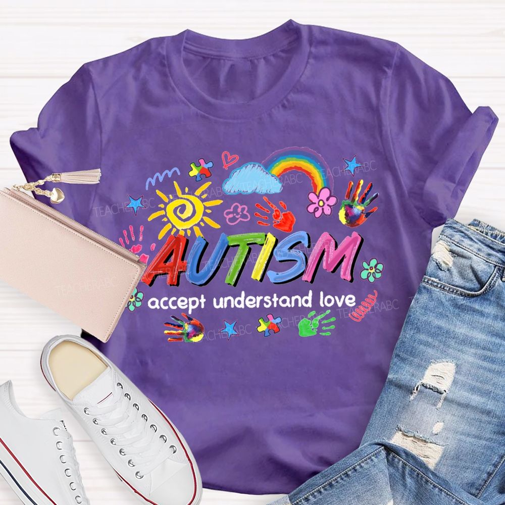 Autism Accept Understand Love Rainbow And Sunflowers Teacher T-shirt