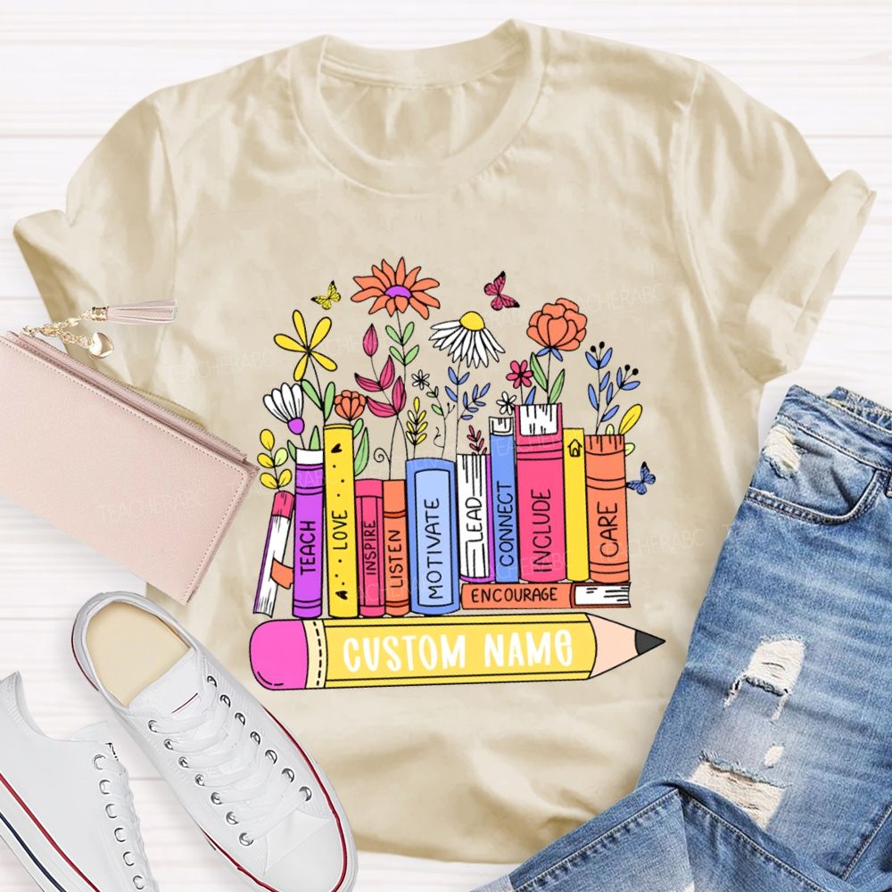 Personalized Name Teach Love Inspire Motivate Lead Care Teacher T-shirt