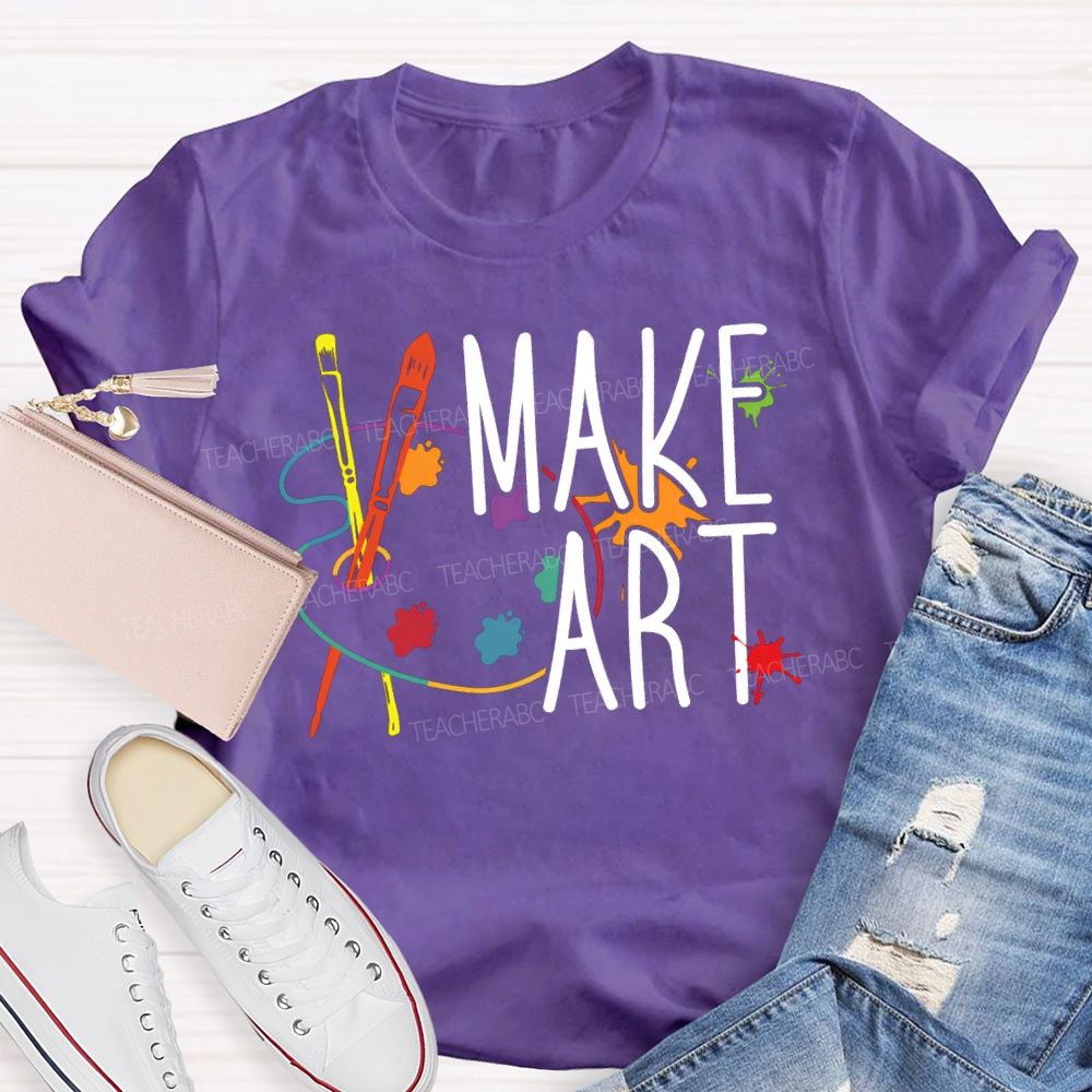 Make Art Paintbrushes And Paint Palettes Teacher T-shirt