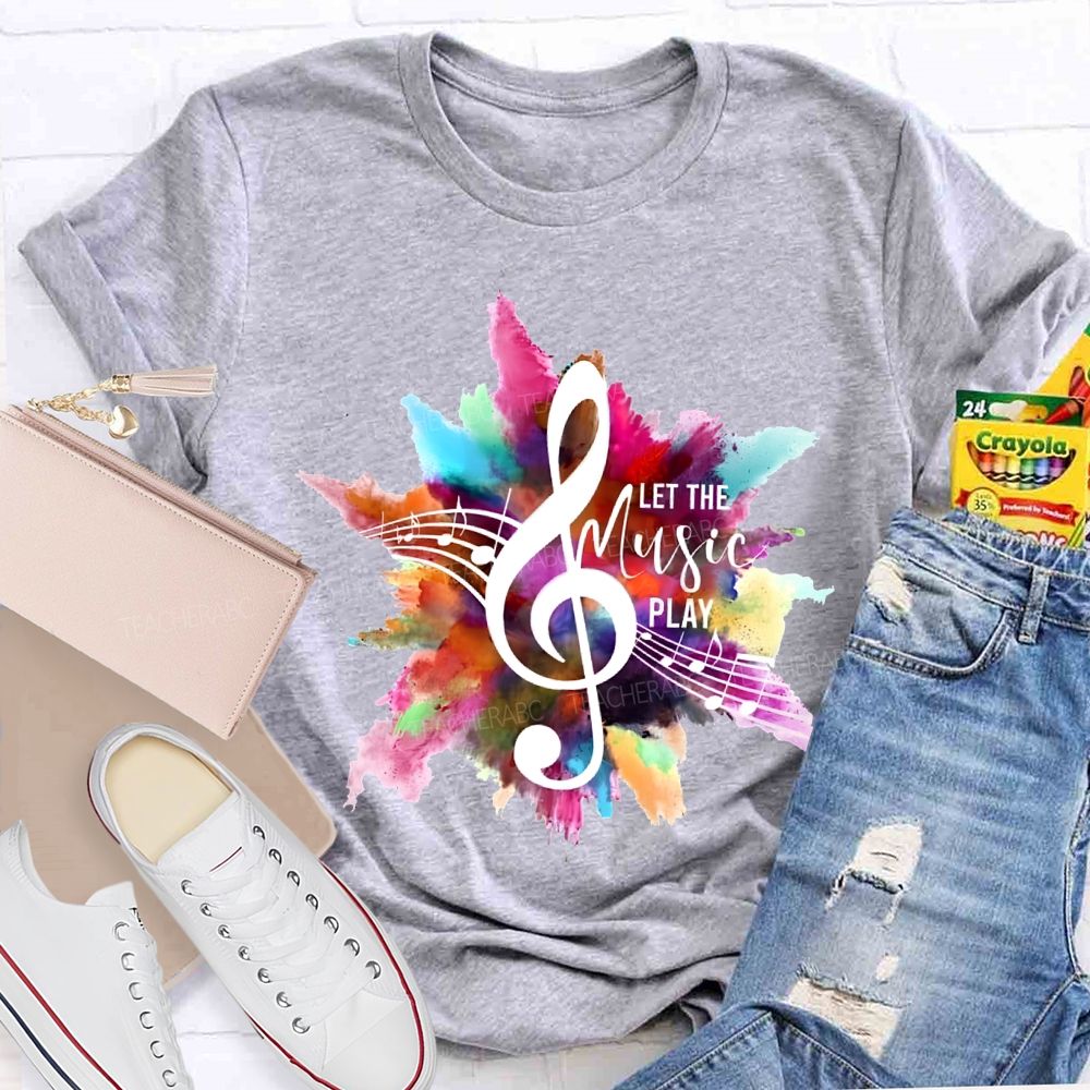 Let The Music Play Musical Notes And Colorful Tie-Dye Prints Teacher T-shirt
